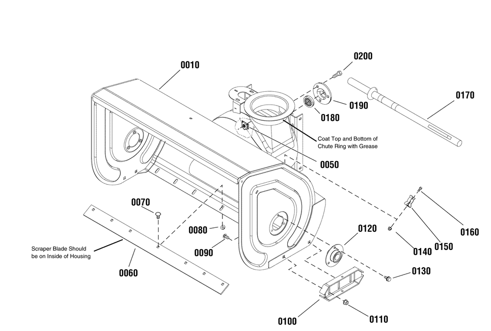 Auger Housing Group Diagram and Parts List for 1696159-00-BP2132S 2012 Briggs and Stratton Snow Blower